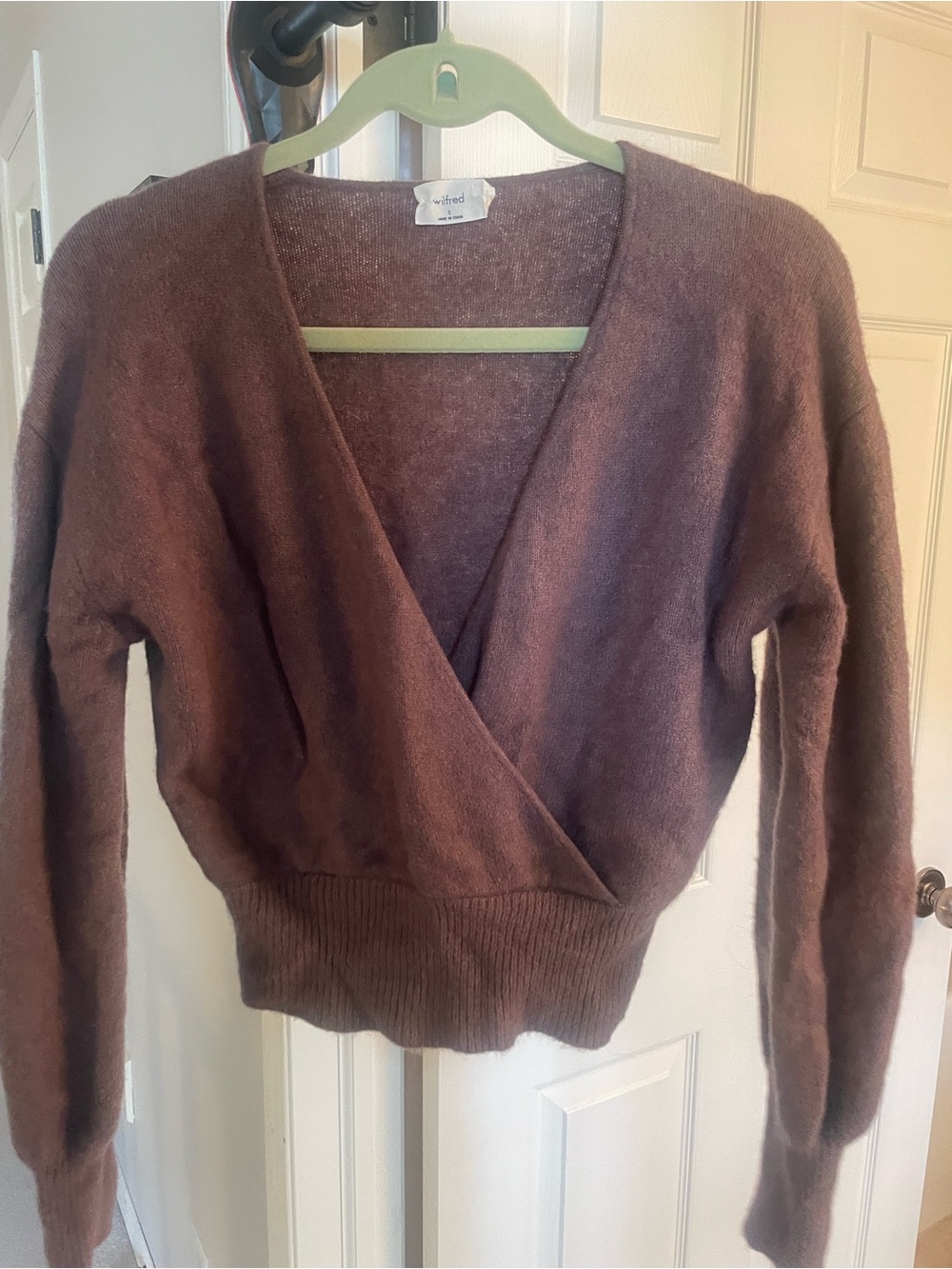 Wilfred Chocolate Brown Wrap V‑Neck Sweater